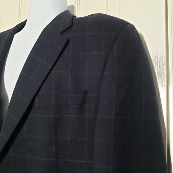 Lauren Ralph Lauren Windowpane Blazer Wool Cashmere Black 2 Button Mens 42 - Picture 3 of 12